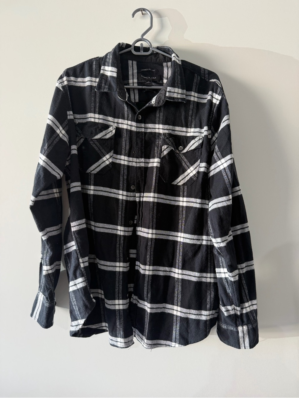 Kenneth Cole Black & White Plaid Button-Down Shirt